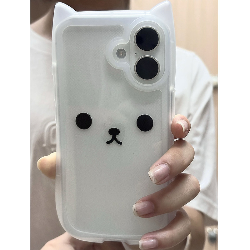 可爱简约小熊表情适用iphone17promax手机壳16立体猫耳15大孔12高级14plus透明磨砂13可爱11/XR透明保护套