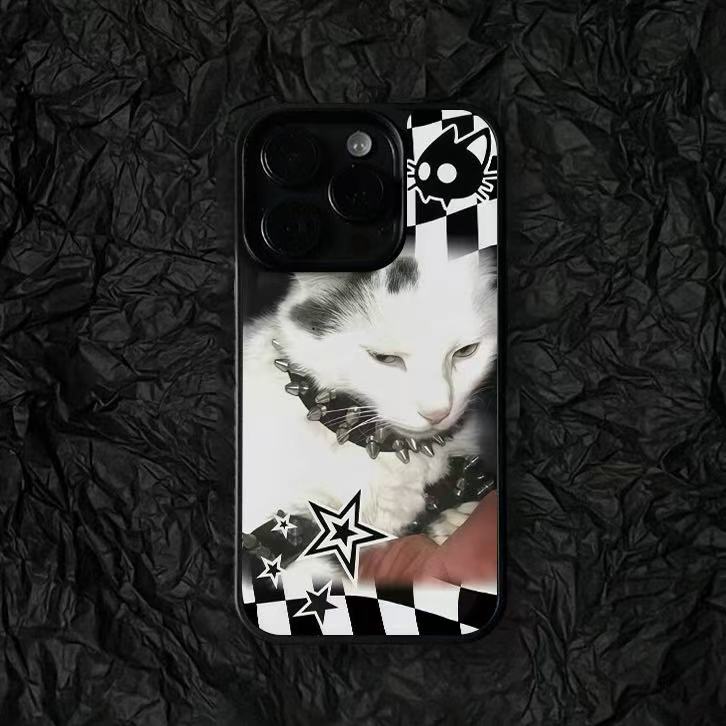 马赛克潮酷猫咪适用iphone17promax手机壳16磨砂14plus黑边框硬壳15苹果13双层高级中12男女大孔磁吸手机壳