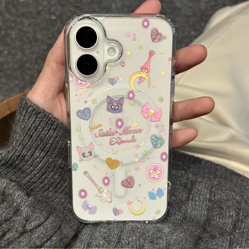 ins魔法美少女适用iphone17promax手机壳14plus亚克力16磁吸壳苹果13露娜猫12大孔11趣味15透明