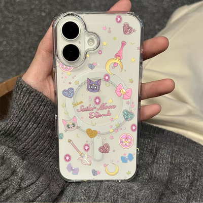ins魔法美少女适用iphone17promax手机壳14plus亚克力16磁吸壳苹果13露娜猫12大孔11趣味15透明磁吸款保护套