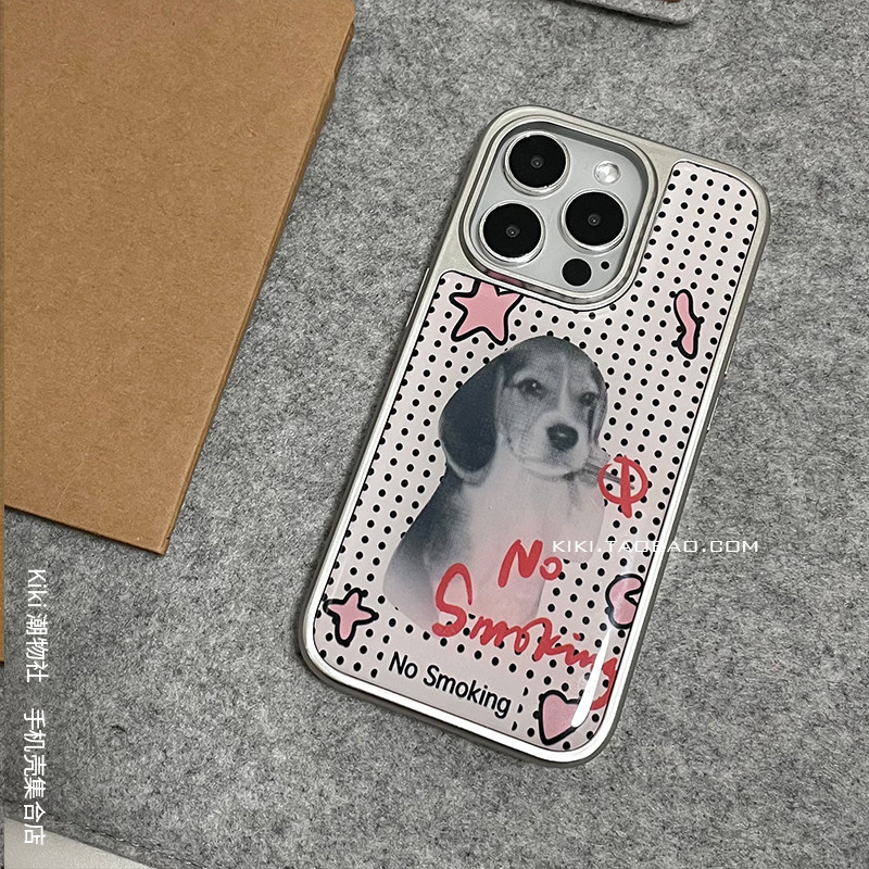 古早波点狗狗适用iphone17promax手机壳16滴胶14plus银色边框硬壳15中性13双层水凝胶高级12禁止吸烟手机壳