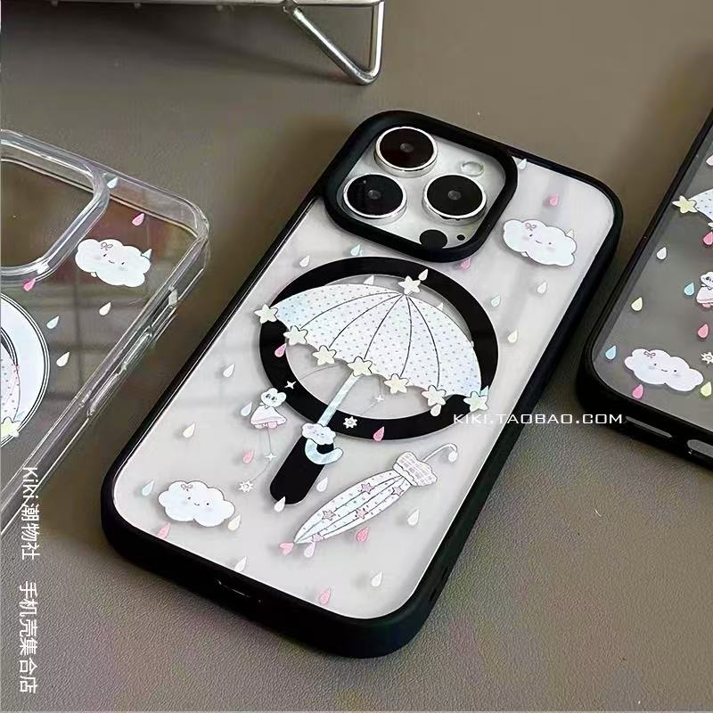 韩版星星雨伞适用iphone18Promax手机壳17/16创意14plus黑边硬壳15Pro苹果磁吸13透明手机壳