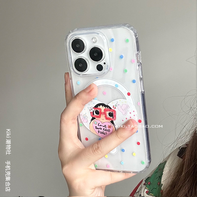 波点红眼镜小玉适用iphone17Promax手机壳16创意14plus黑边硬壳15Pro苹果磁吸13透明手机壳