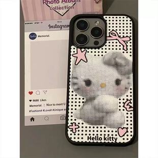 古早像素风波点黑皮kitty猫适用iphone16promax机壳17硬壳15磨砂14黑框13少女双层12高级11大孔手机壳