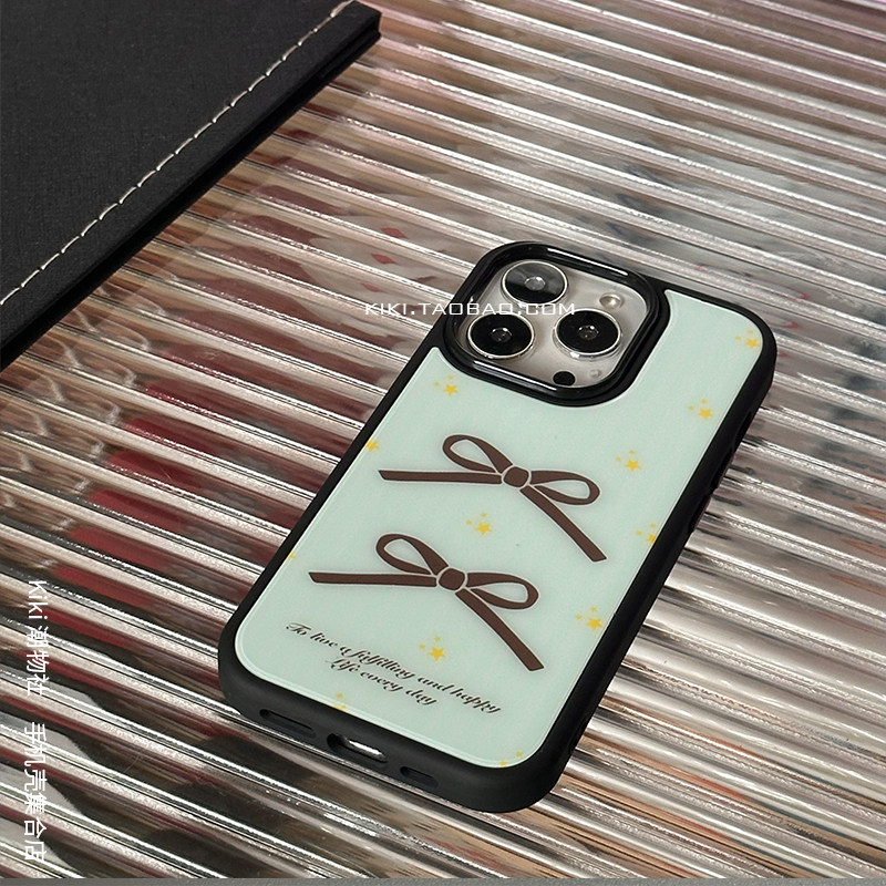 包相机键原创INS薄荷绿蝴蝶结适用iphone17pro手机壳磁吸16双层15肤感磨砂14plus黑框硬壳神甲壳13手机壳