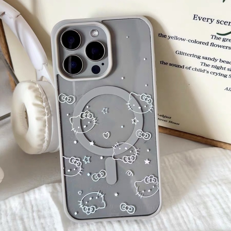 ins线条彩色kitty猫适用iphone16promax手机壳14plus黑框磁吸15透明13少女12甜酷磨砂灰边框11大孔手机壳