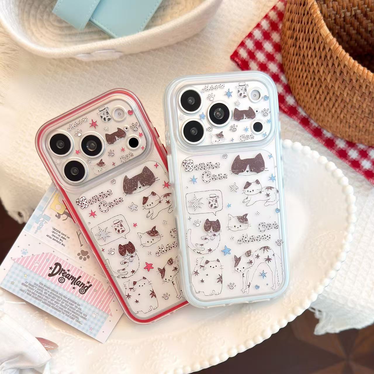包相机键涂鸦线条小猫大视窗适用iphone18Promax手机壳17磨砂16二合一防撞条15Pro苹果精孔透明手机壳