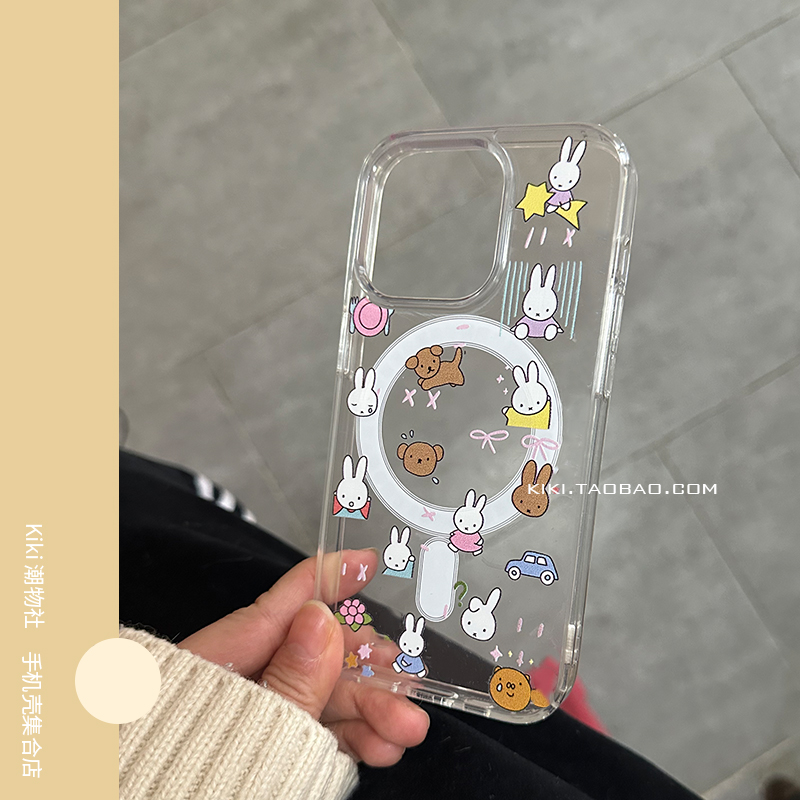 INS风满屏米菲兔子适用iphone17promax手机壳15plus亚克力16磁吸硬壳13创意12大孔11高级XR透明14手机壳