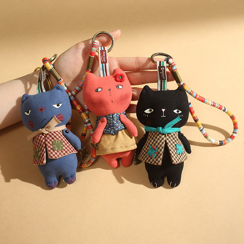 七彩猫猫手作毛绒包包钥匙挂件