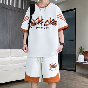 冰丝短袖t恤男孩夏季新款青少年初高中学生套装大童运动篮球衣服
