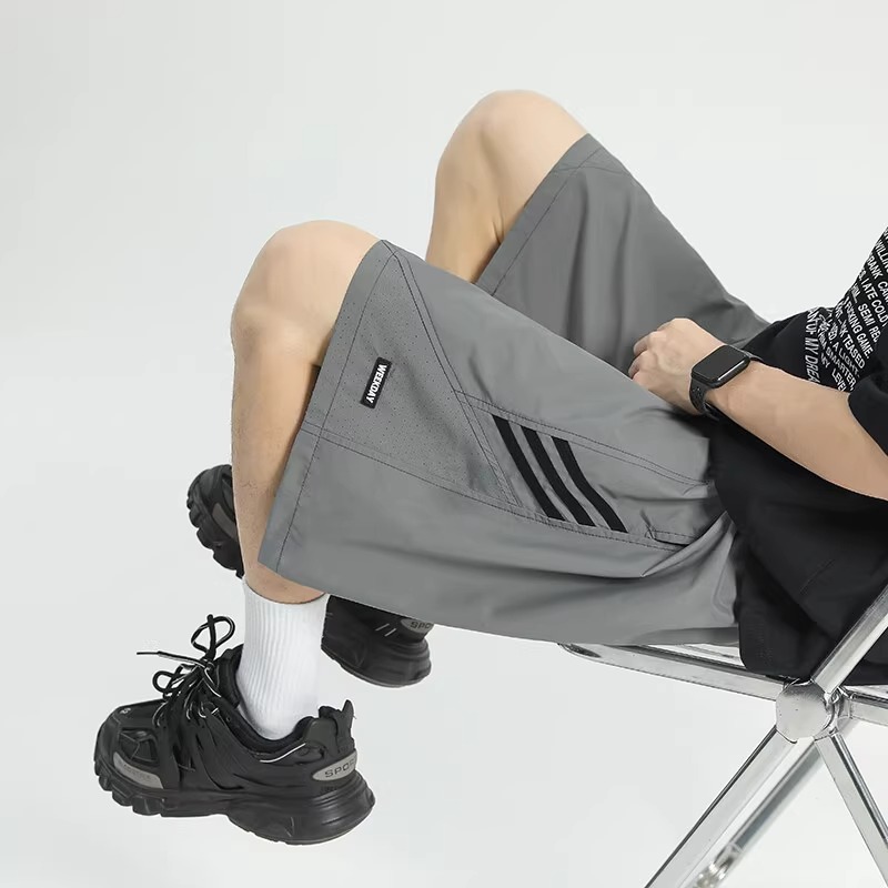 美式高街条纹运动短裤男夏季潮牌