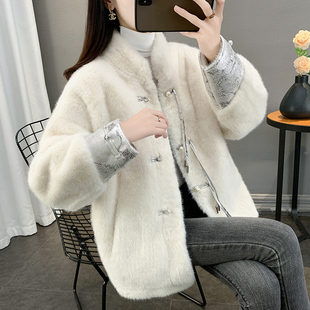 国风盘扣上衣女皮毛一体仿貂毛大衣 秋冬新中式 外套女2026新款 爆款