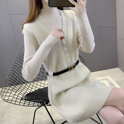 小香风套装针织连衣裙女2025新款冬中长款两件套裙装内搭打底衫女