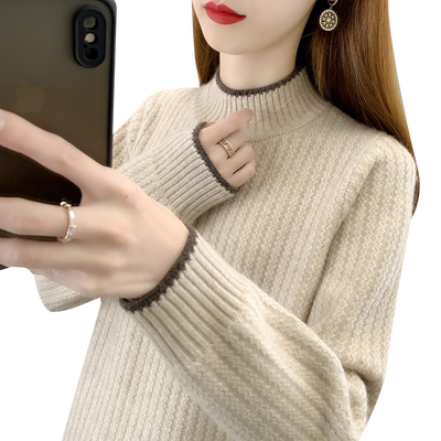 毛衣女款2025新款冬季小个子针织上衣内搭加绒加厚半高领打底衫女
