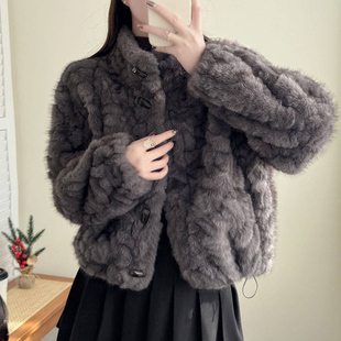小香风皮毛一体短款毛毛外套2026新款今年流行爆款仿皮草加厚上衣