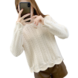 春装女款2026年新款毛衣女冬季麻花短款圆领针织上衣女内搭打底衫