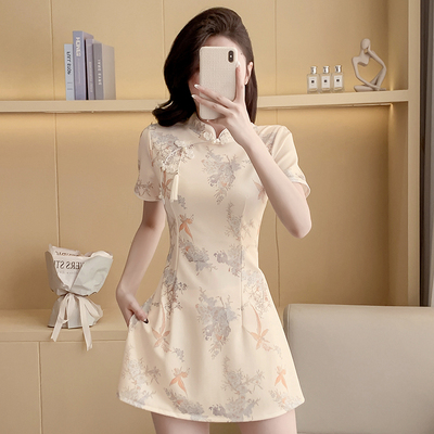 工作服女美容院气质国风女新中式改良旗袍连衣裙短裤两件足浴推拿