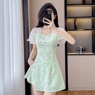 两件套小个子2026新款 国风工作服新中式 改良旗袍气质连衣裙短裤