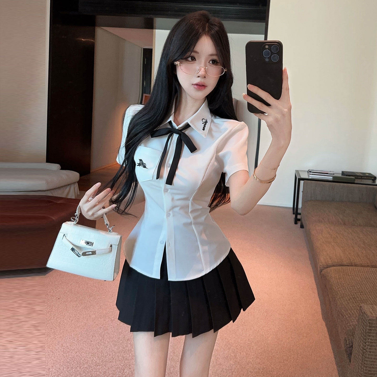 足疗养生会所工装学生装衬衫百褶两件套JK制服套装足浴技师工作服