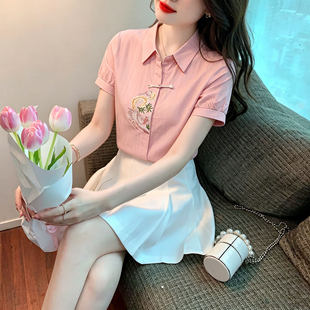 新中式养生馆美容师护肤工作服夏足浴前台接待制服衬衫百褶裙套装