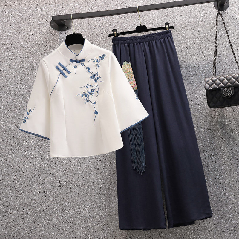 民国风复古改良唐装旗袍套装夏天女装汉服中国风禅意茶艺服工作服