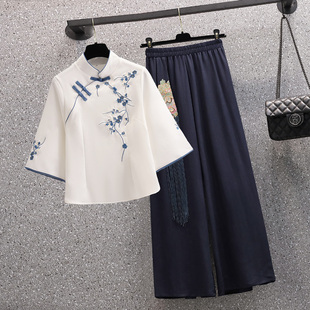 民国风复古改良唐装旗袍套装夏天女装汉服中国风禅意茶艺服工作服