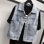 Mùa hè mới của phụ nữ hoang dã ra khỏi túi áo khoác denim túi lớn chữ in hoa đẹp - Áo vest