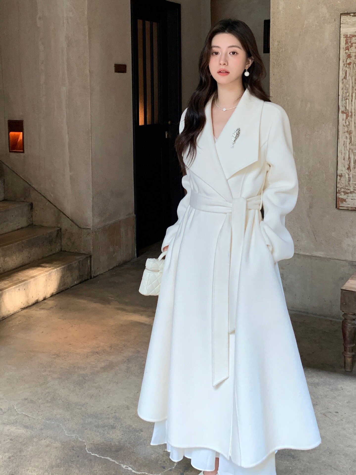 纯羊毛大衣女2026新款冬季收腰裙摆双面呢毛呢外套