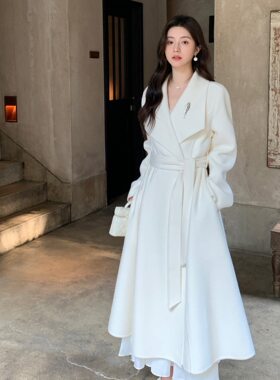 毛呢外套女2026新款冬季收腰裙摆双面呢大衣 高端时尚显瘦长款