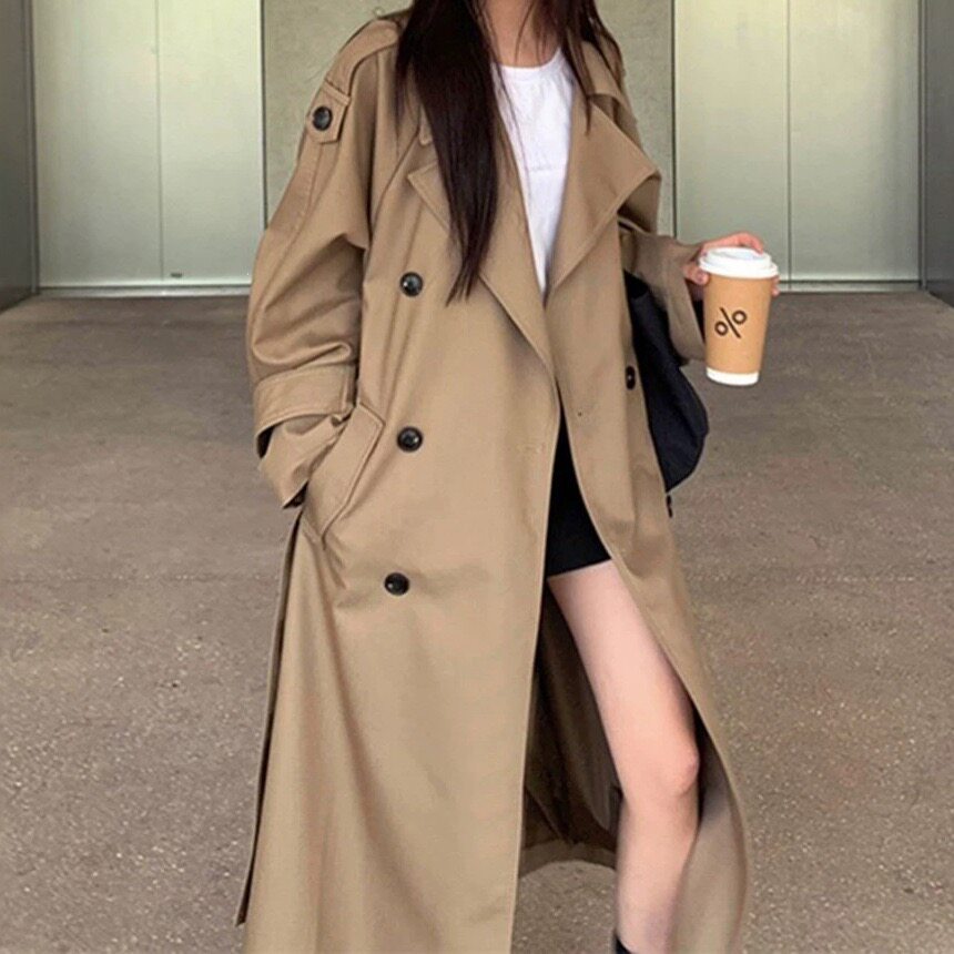 韩版小个子2026春秋季新款卡其色风衣外套女长款