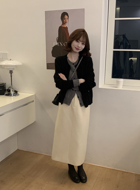 韩版百搭买手店风格！高腰显瘦羊毛A字休闲裙半身裙（含70%羊毛