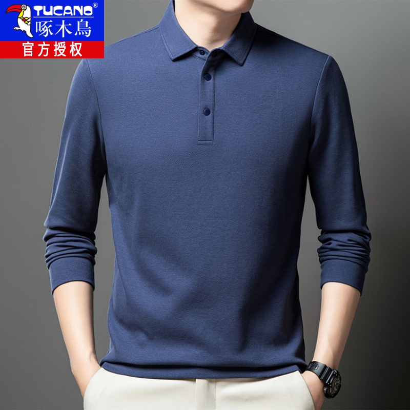 翻领长袖T恤男春秋季商务休闲丝光棉polo衫体恤纯色内搭打底男装