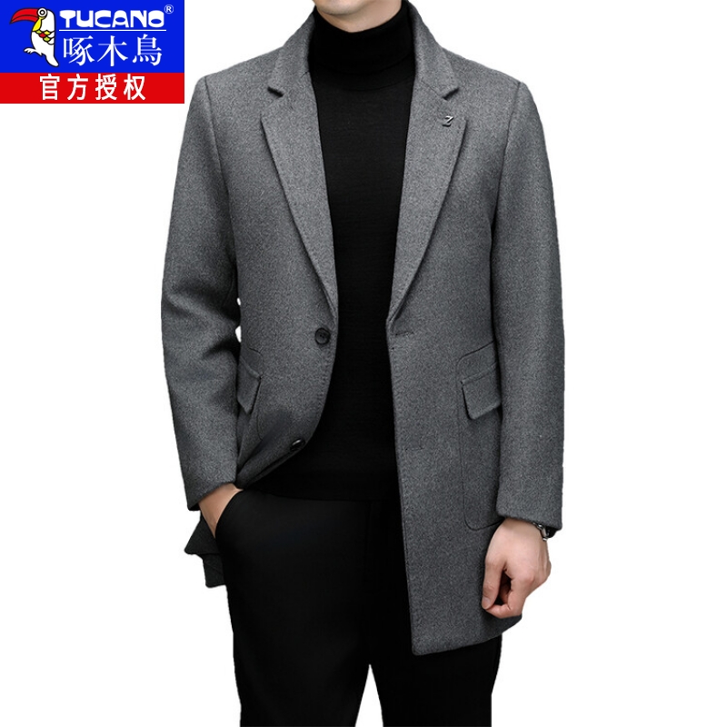休闲西服毛呢外套男中长羊毛西装男士外套秋冬季大衣鹅绒保暖呢子