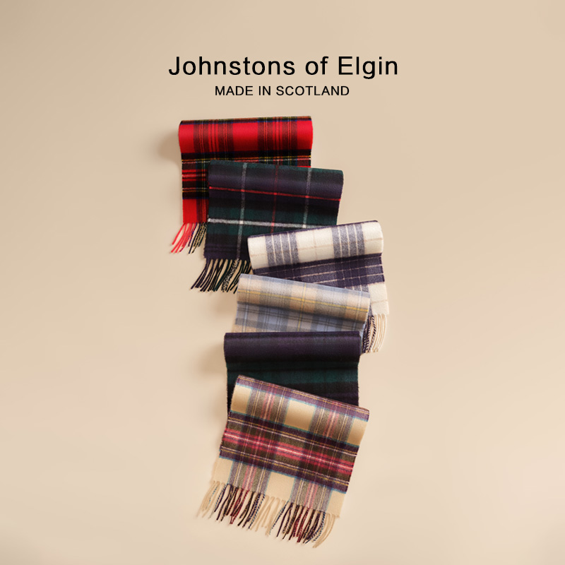 【特享6折】Johnstons of Elgin 经典款纯羊绒围巾礼盒 格纹