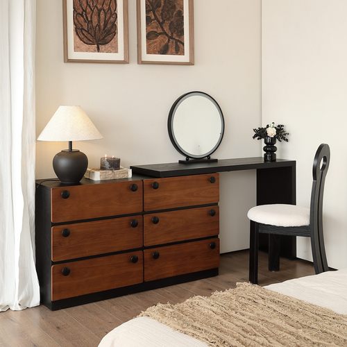 复古实木六斗柜胡桃色小户型