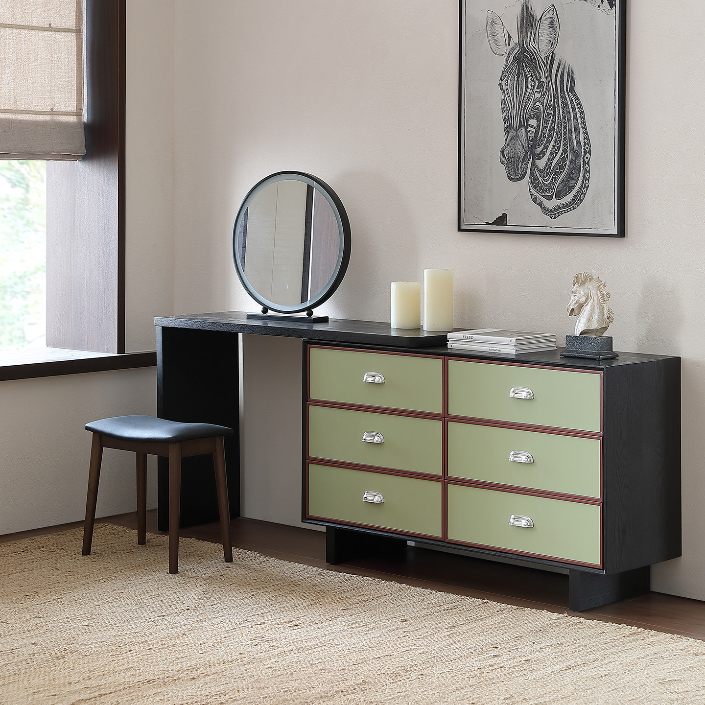 中古风梳妆台斗柜一体多巴胺卧室床尾收纳柜包豪斯复古转角化妆桌,住宅家具,梳妆台/桌,淘宝优惠券,粉丝福利购,淘宝优惠卷