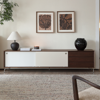 中古包豪斯实木电视机柜高脚客厅家用2025新款复古胡桃木落地柜