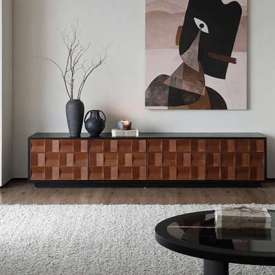 中古风实木电视柜黑色法式复古2025新款落地客厅家用设计师款地柜