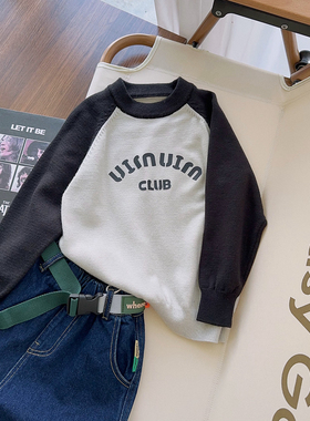 大E小e23秋冬款男女儿童韩版插肩袖字母毛衣圆领针织打底衫82525