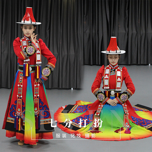 租裕固族民族服饰出租少数民族舞台歌伴舞节庆大摆裙演出服租赁