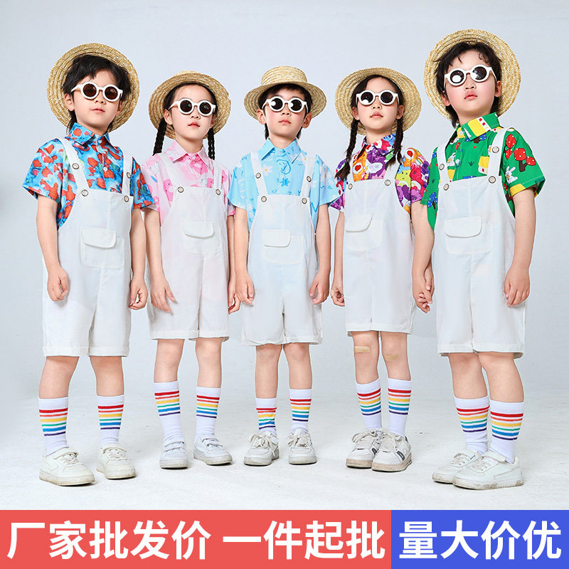 六一儿童节幼儿园背带裤合唱毕业照表演服装小学生合唱港风演出服