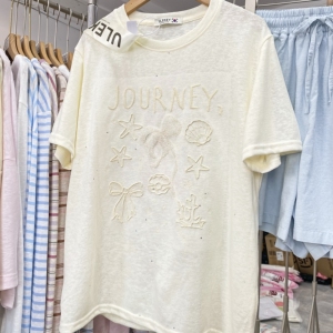 正版实拍！韩代款东大门夏季工艺海星蝴蝶结亮闪闪甜美高货短袖T