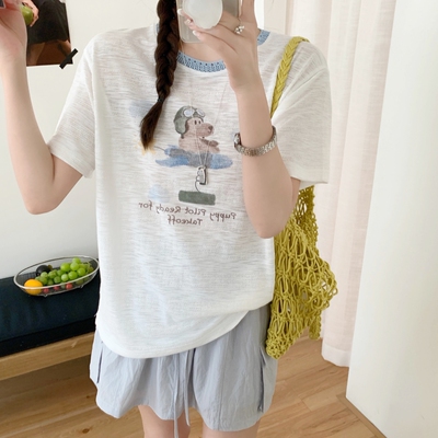 现货实拍！韩代款东大门夏moment竹节纯棉减龄卡通薄款短袖t恤女