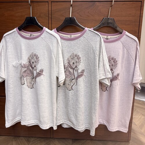 实拍韩代款moment东大门夏季麻棉插肩袖甜美减龄梦幻小马短袖T恤