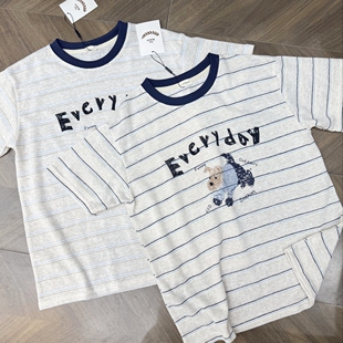 T恤女 东大门夏moment卡通条纹雪花麻棉宽松短袖 现货实拍 韩代款