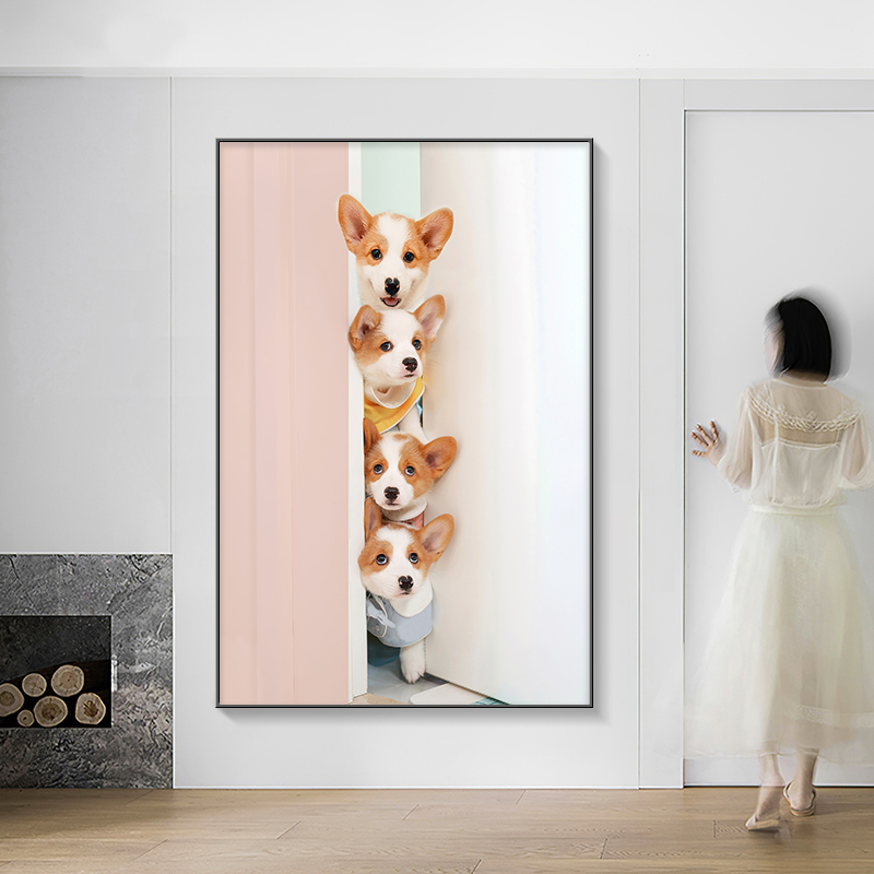室内入户玄关装饰画竖版现代简约过道走廊尽头挂画动物儿童房壁画图片