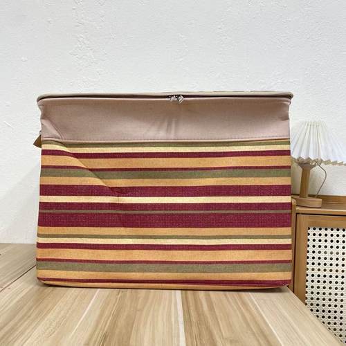 【55X40X40高】复古红条纹拉链款（带盖带钢圈）微瑕一百升收纳筐