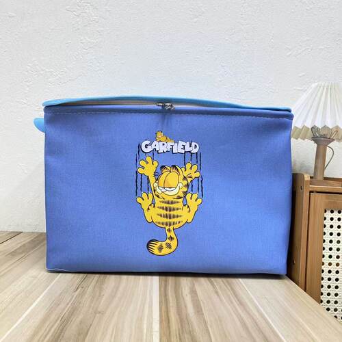 【45X35X30高】蓝咖啡猫加厚60L拉链盖防潮可折叠玩具衣服收纳筐