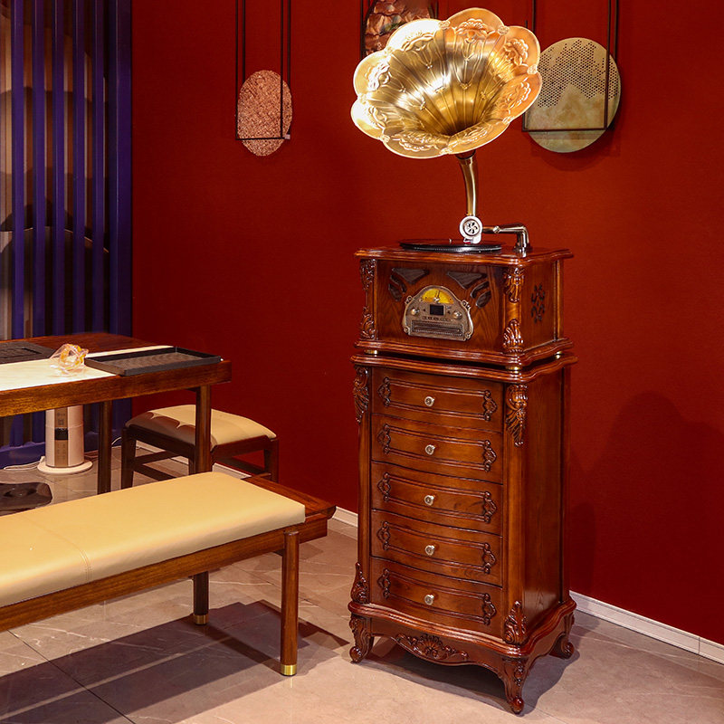 复古留声机仿古老式黑胶唱片机音箱古典电唱机家用客厅大喇叭音响