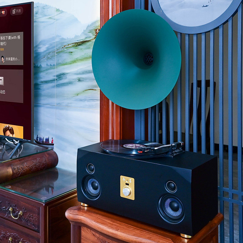 黑胶唱片机卡拉ok留声机无线k歌ktv点歌机可连接电视同步k歌老式